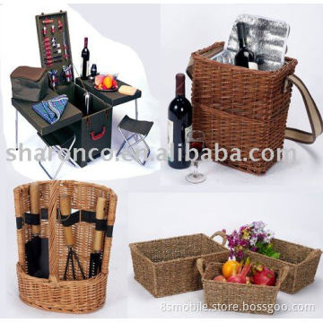Picnic basket from wooden and willow material with fashionable design,superior quality,good price.